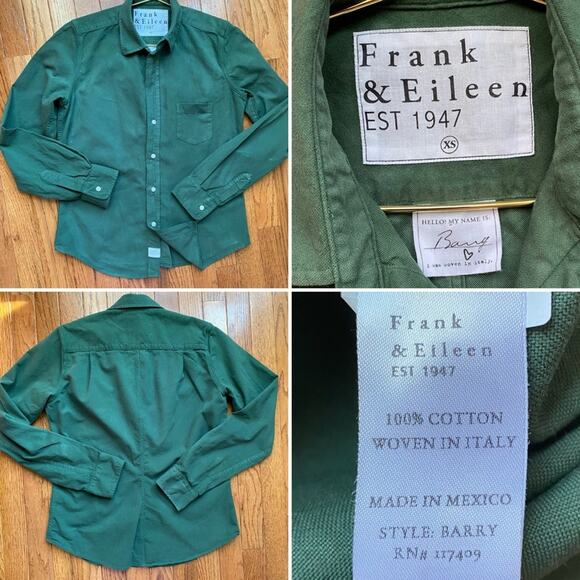 Frank & Eileen $248 BARRY Tailored Button-Up Shirt Italian Flannel Hunter XS - Picture 1 of 12